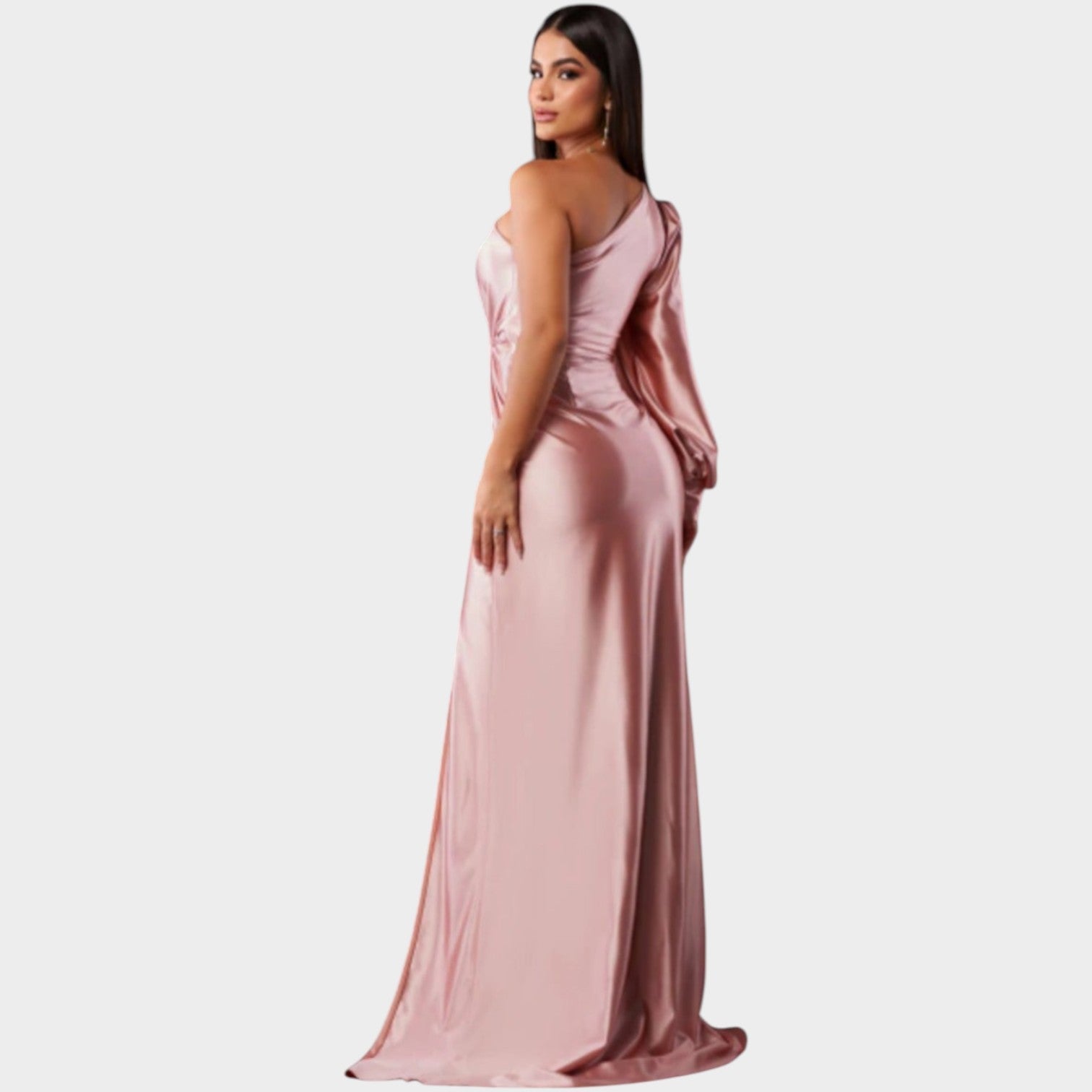One-Shoulder Satin Evening Gown