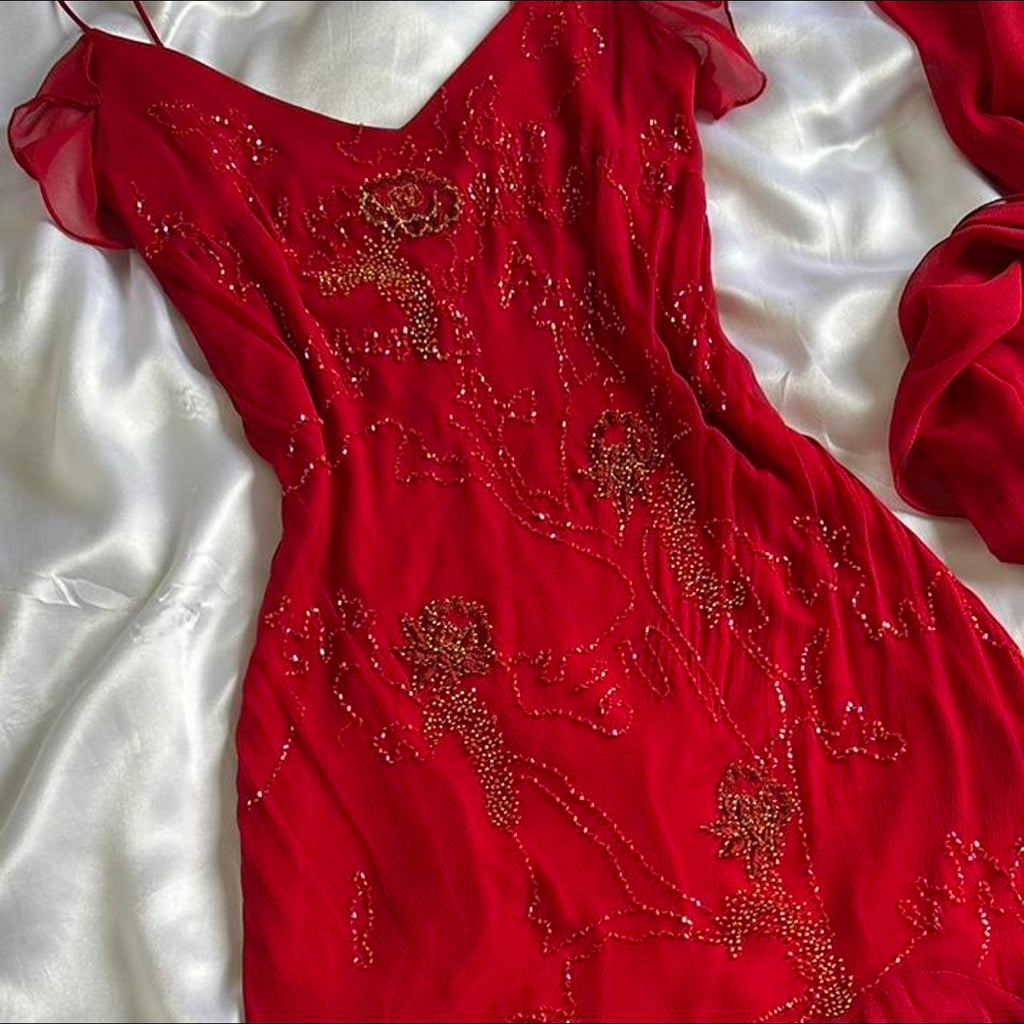 Women's Red and Gold Dress