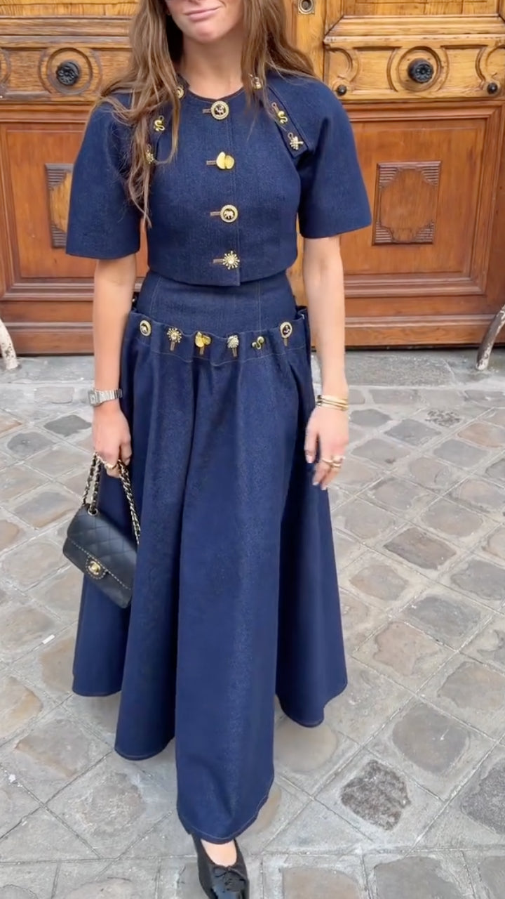 Dark Blue Denim 2 Piece Set