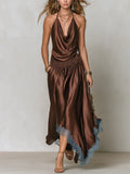 Bohemian Style Draped Neck Top And Lace Skirt Set