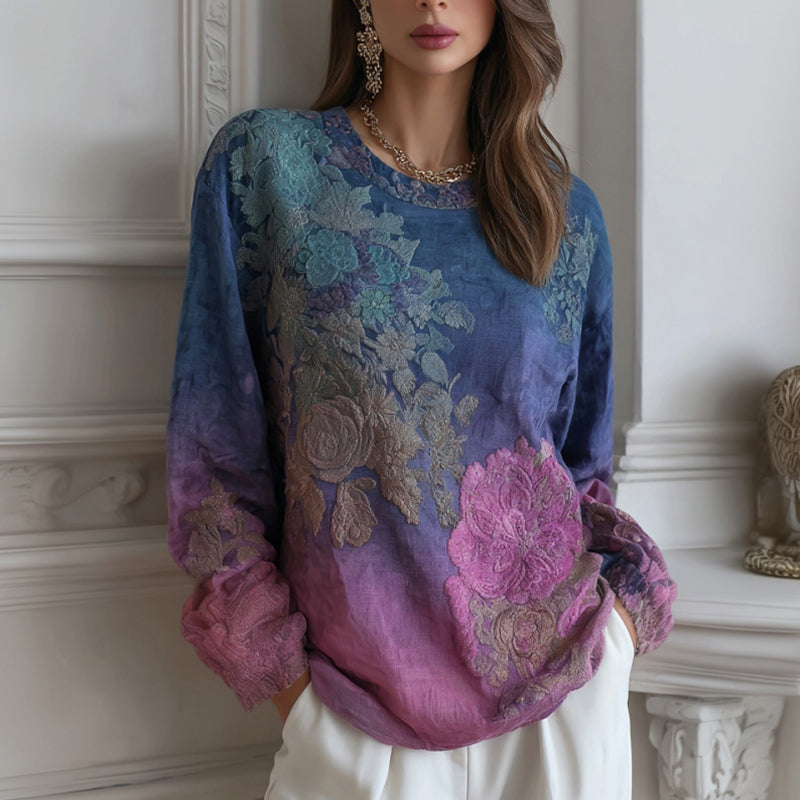 Women's Floral Embroidered Round Neck Comfortable Top