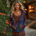 Women's Classic Bohemian Floral And Rose Gradient Cozy Warm Zipped Hoodie