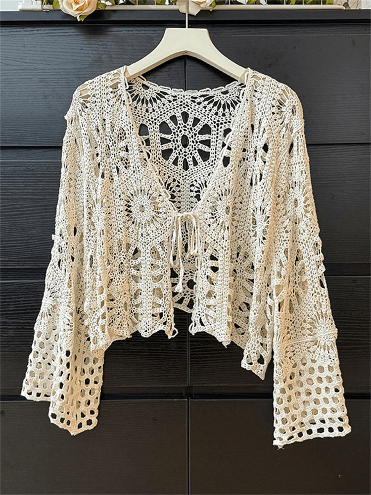 Boho Mandala Hollow Crochet Tied Cardigan
