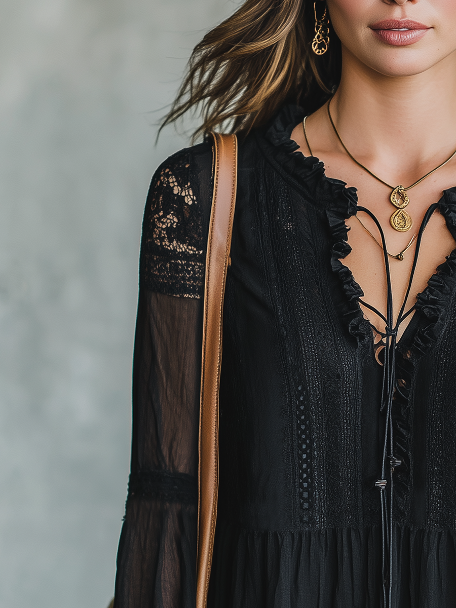 Elegant Black Lace Trim Blouse