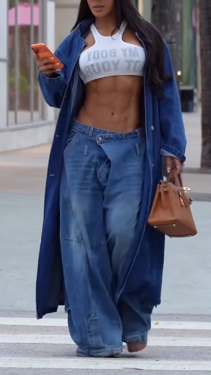 Women Denim Coat +washed Jeans Casual Suit