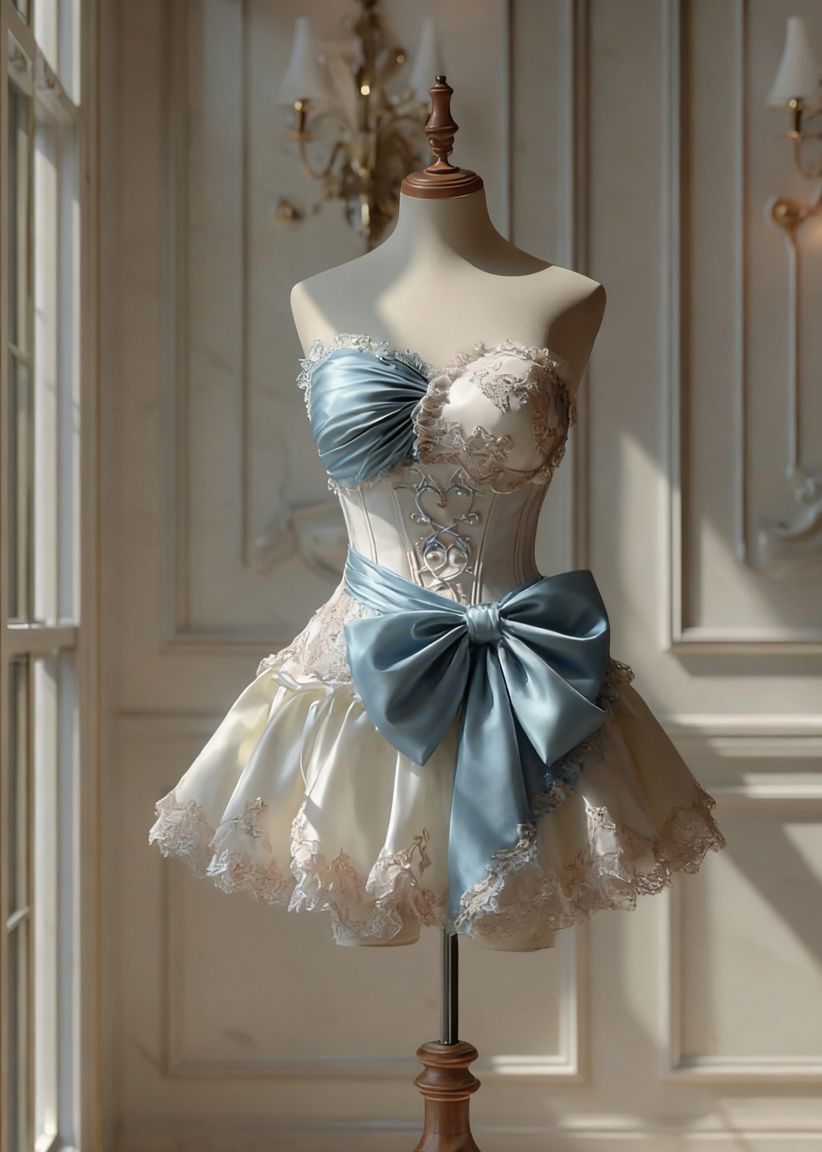 Gorgeous A-line Blue Short Prom Dress  Satin Lace Sweetheart Party Dress Sleeveless Birthday Dress