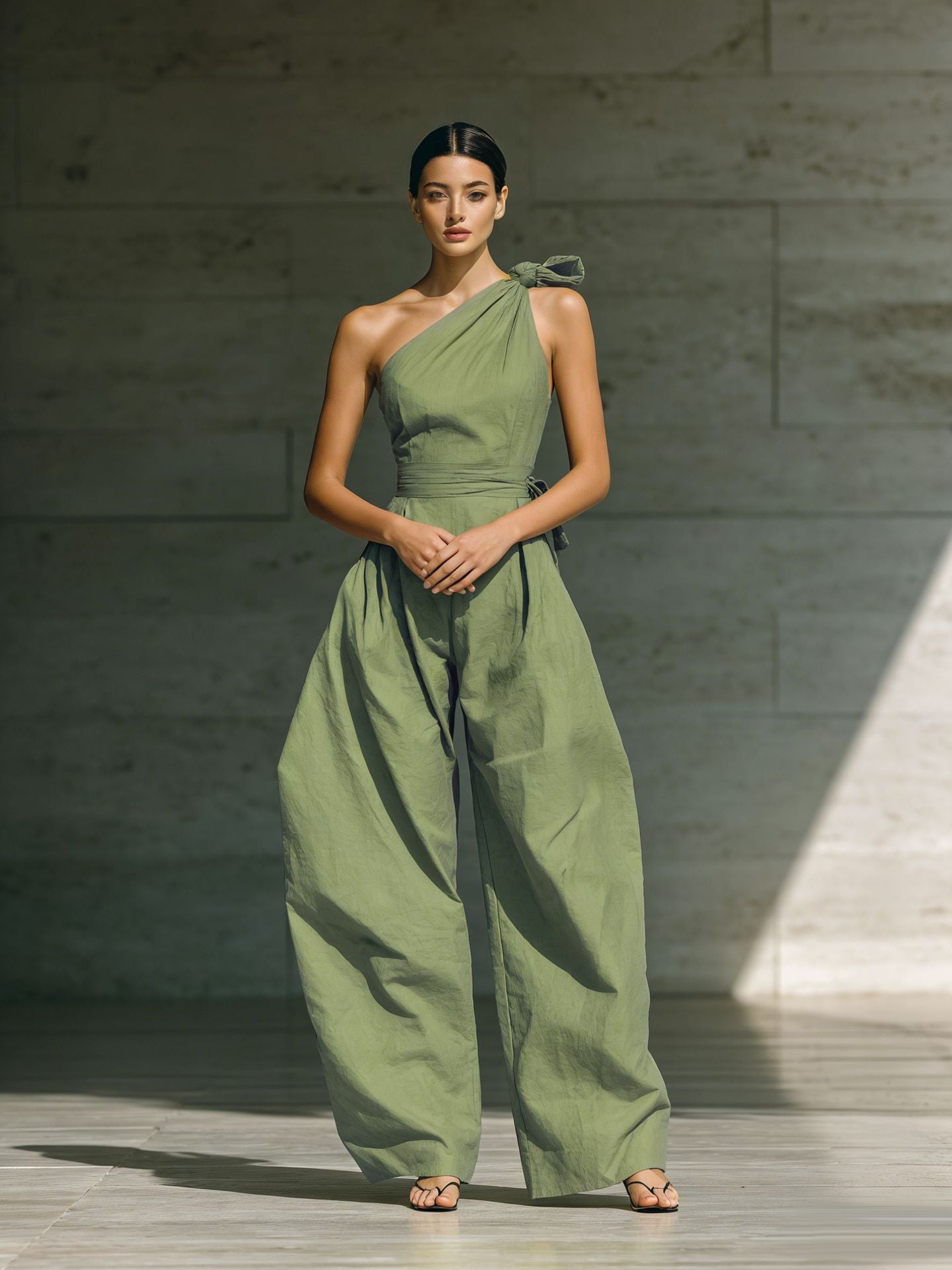 One-Shoulder High-Waisted Wide-Leg Jumpsuit with Bow Detail - Summer Chic 2026