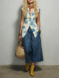 Artistic Resort Floral Vest & Cropped Wide Leg Pants Set