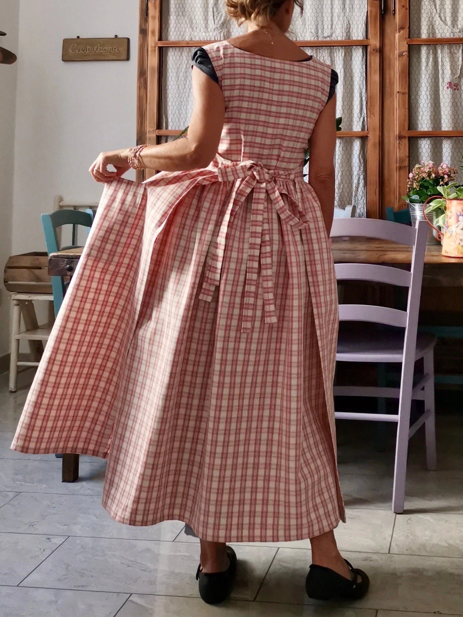 Pink and Cream Tartan Check Cotton Apron