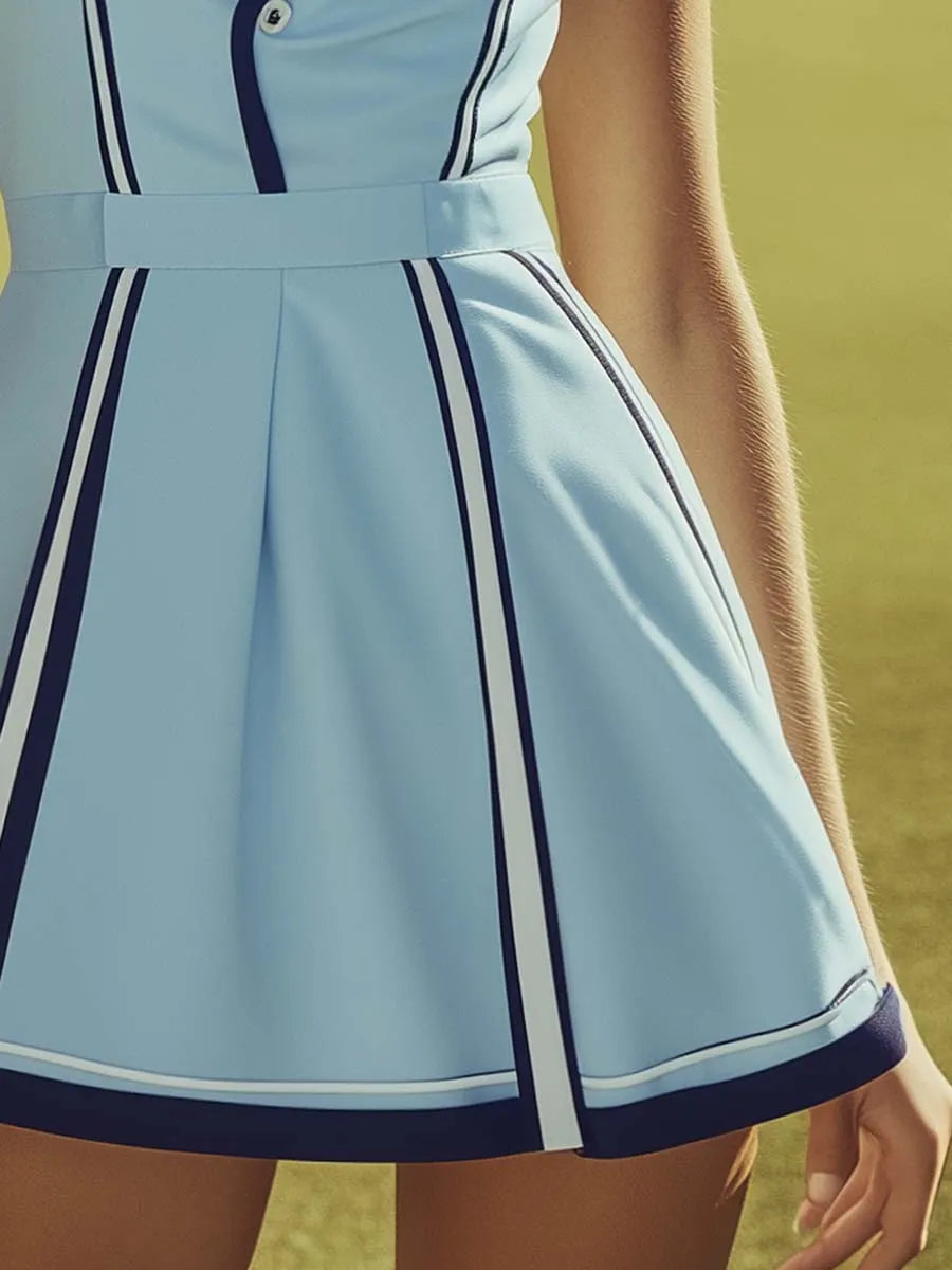 [24-hour shipping out]Elegant and Fashionable V-neck Sleeveless Light Blue Tennis Mini Dress
