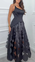 Women's U-Neck Beaded Halter Top Layered Midi Dress