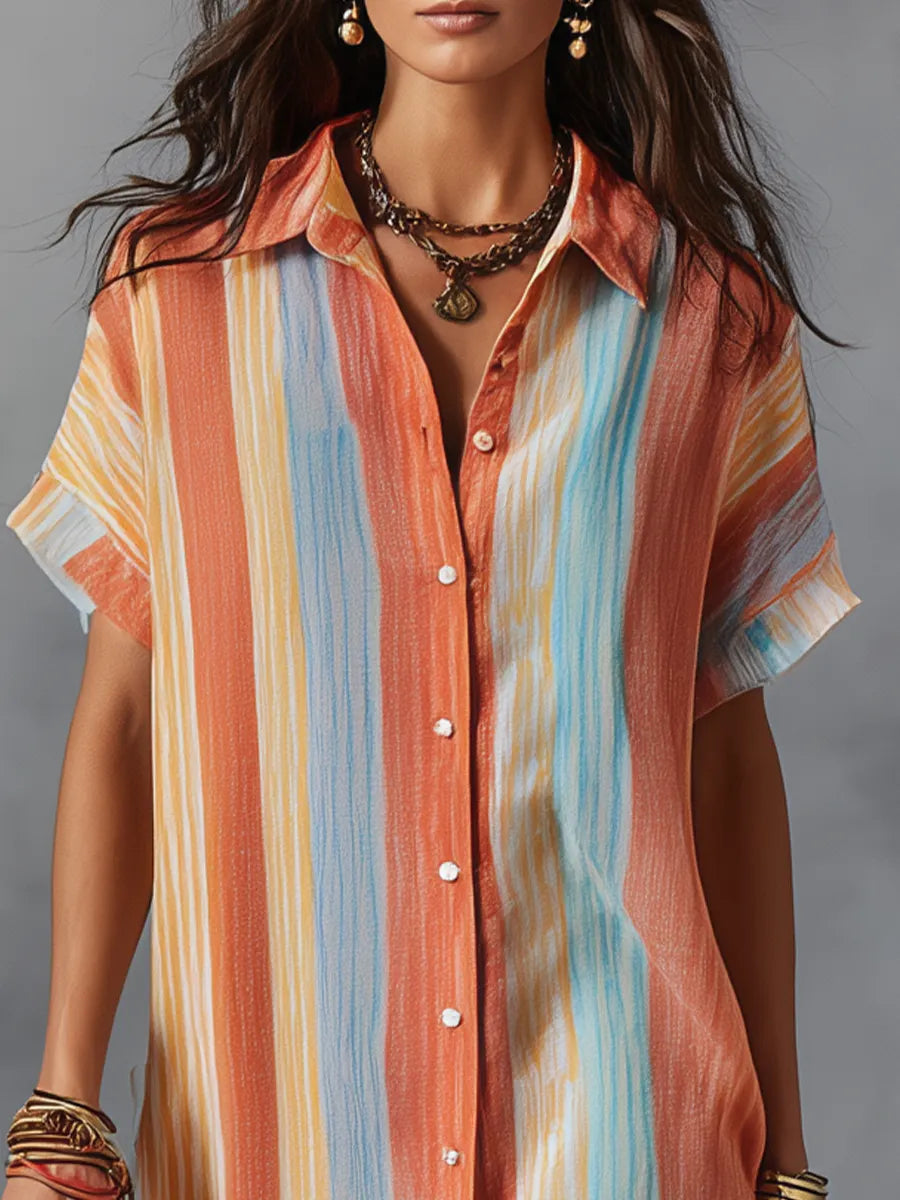 Vibrant Multicolor Stripe Slit Maxi Dress