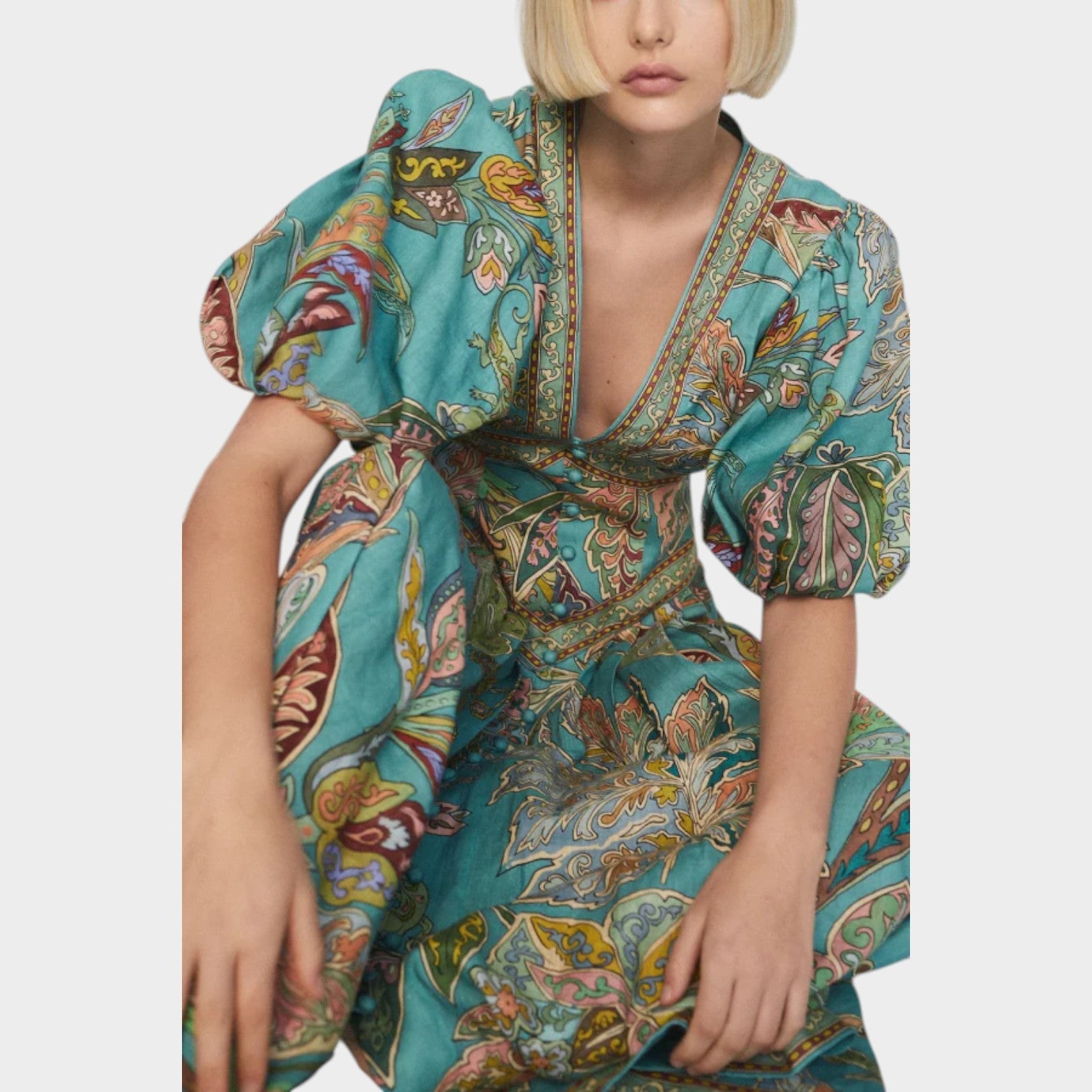 Bohemian Print Puff Sleeve Maxi Dress