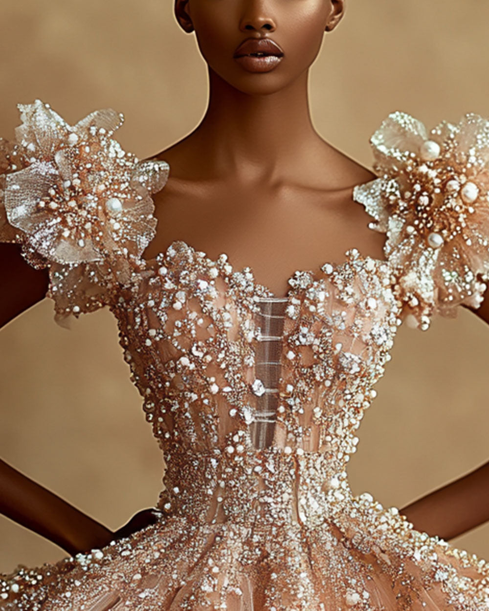 Luxurious Glitter Embroidery Sequin Pearl Rhinestone Mini Dress