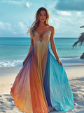 Summer vacation fashion elegant contrast color dress f7ce