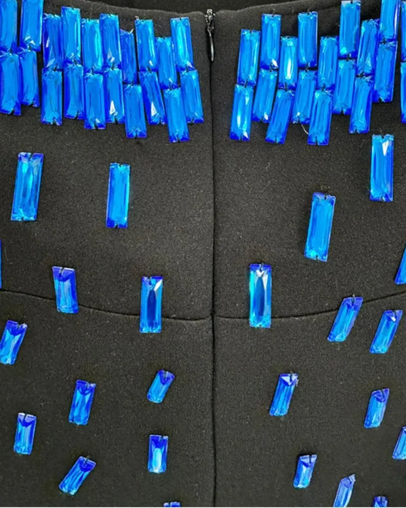 Strapless Embellished A Line Maxi Dress Black Blue
