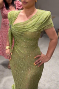 Mint Green Beaded Sheer Maxi Dress