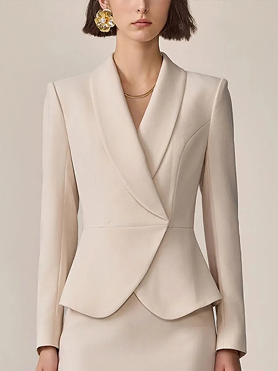 [24-hour shipping out]High-End Fashion Temperament Lapel Beige Suit