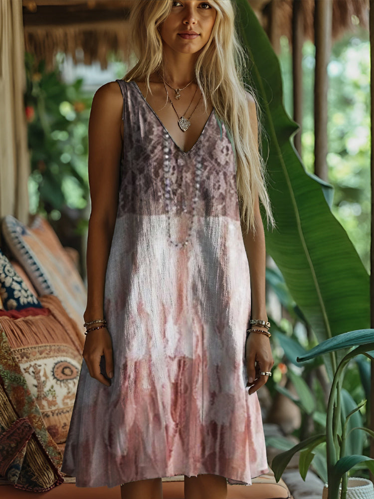 Boho Lace Spliced Women's Linen Vest Dress