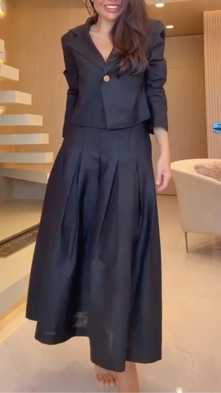 Cropped Blazer & Pleated Maxi Skirt Set