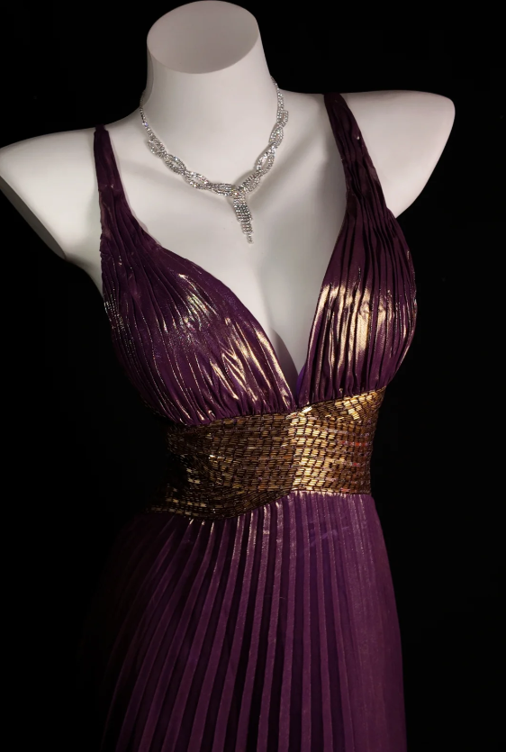 Simple Sheath Long Prom Dresses Satin Pleated Purple Evening Dresses Sleeveless Birthday Dresses