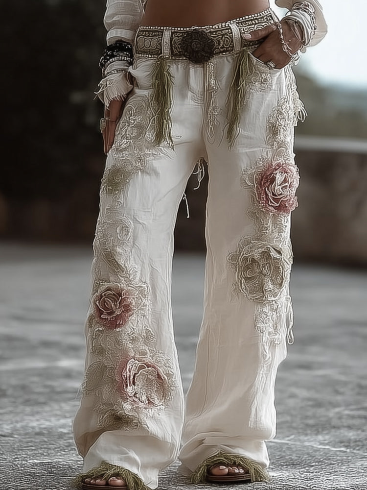 Women's Flower Vintage Lace Casual Pants