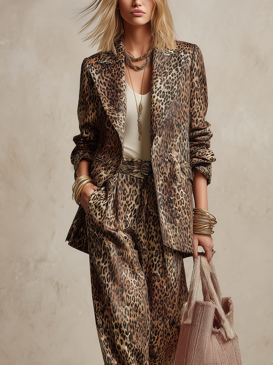 Bohemian Brown Leopard Print Suit