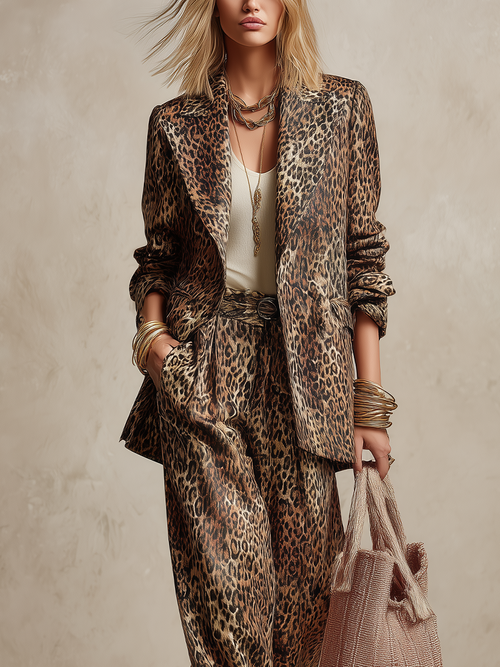Bohemian Brown Leopard Print Suit