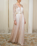 Women's V Neck Long Sleeve Sequin Embroidery Dress