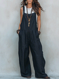 Effortless Noir Flax Layered Boho Sleeveless Wide-Leg Jumpsuit