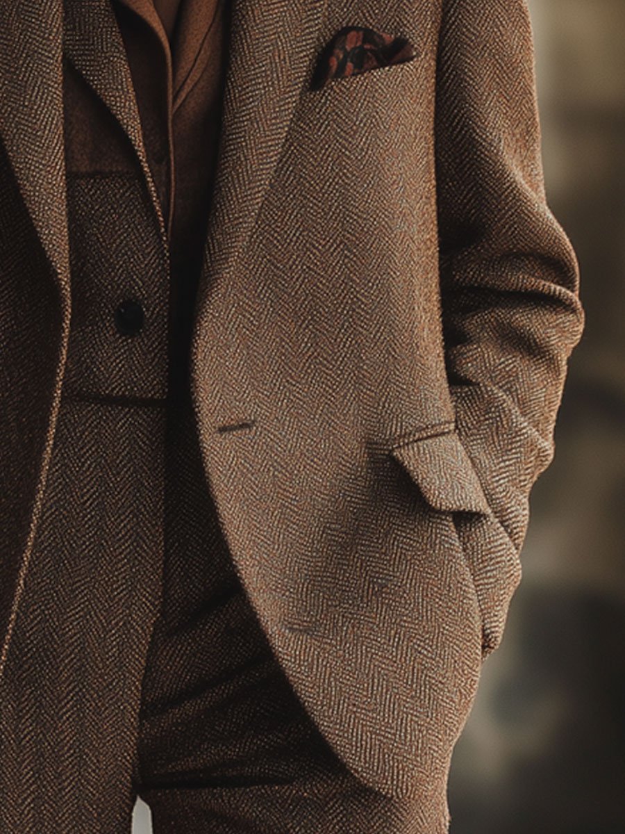 [24-hour shipping out]Casual Loose Simple Herringbone Wool Pocket Blazer