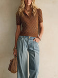 Coastal Chic Short Sleeve Crochet Knit Polo Top