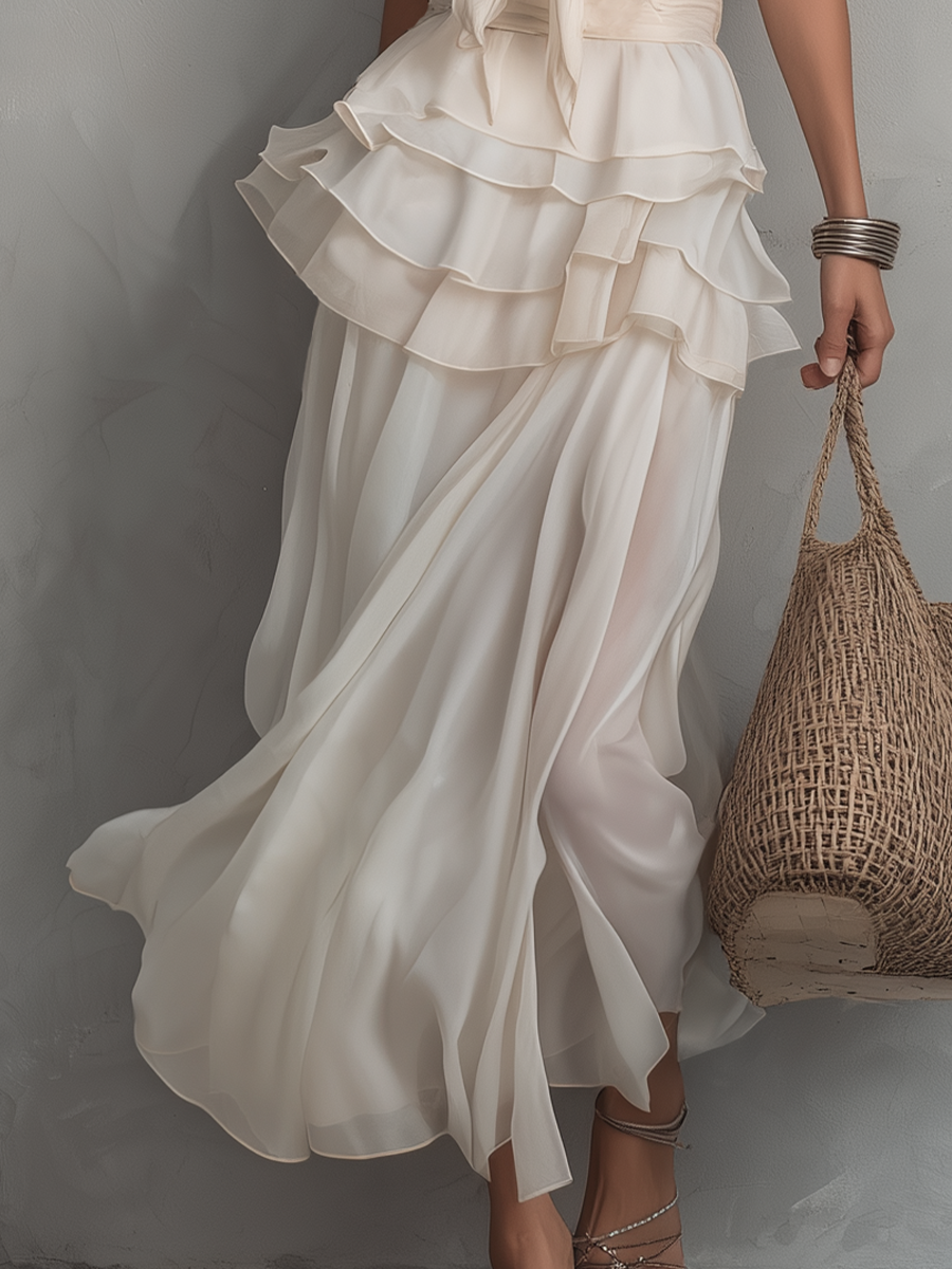 Elegant Layered Chiffon Skirt Set