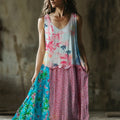 Vintage Floral Women's Linen Vest Dress dd4e