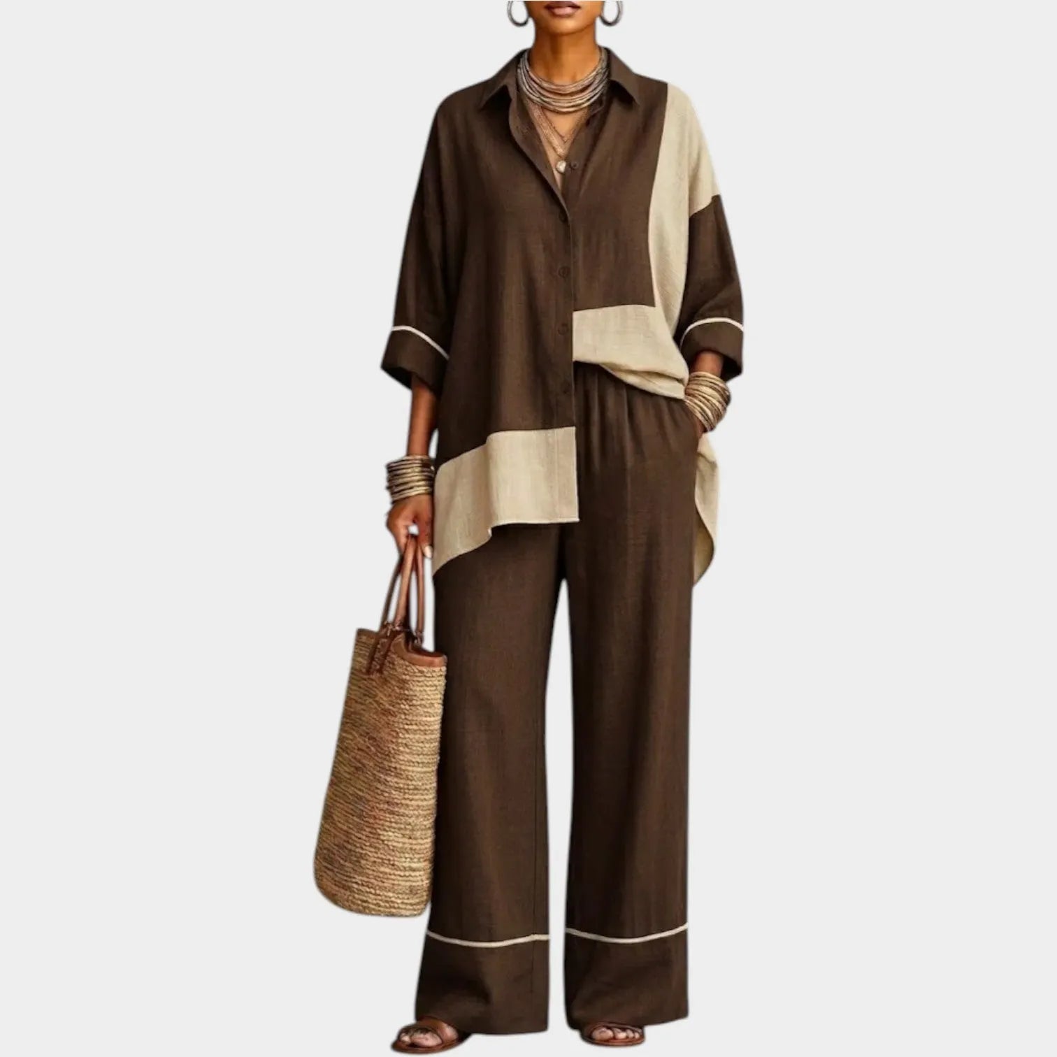 Color Block Relaxed Fit Two-Piece Set