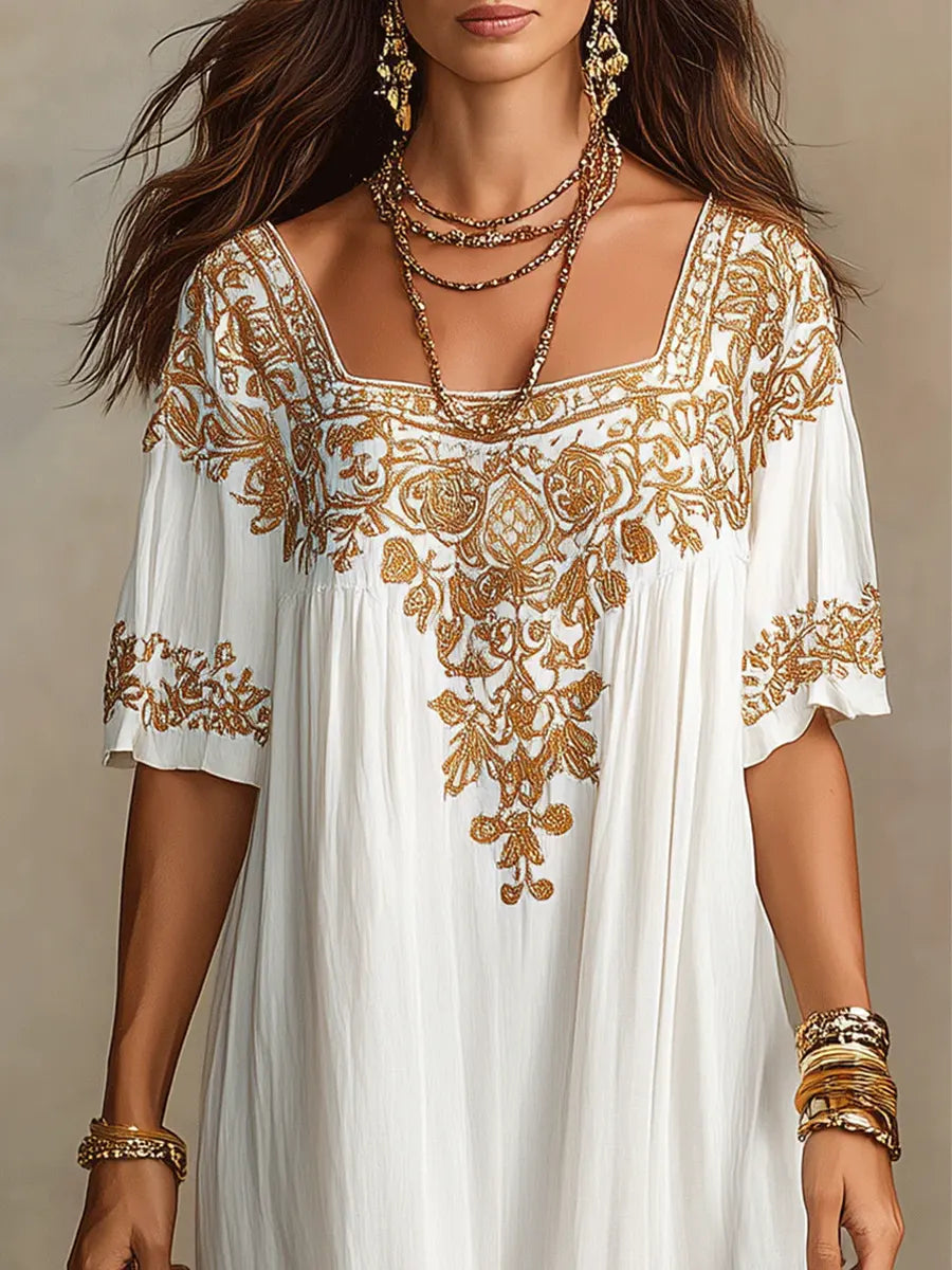 Women's Ethnic Floral Art Casual Fashion Cotton Maxi Dress