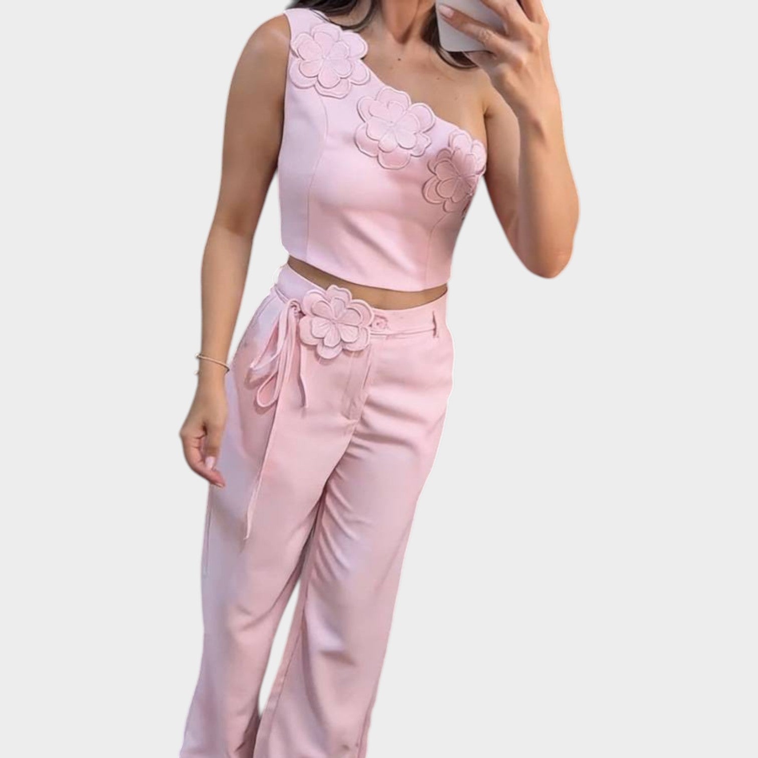 Floral One-Shoulder Two-Piece Set