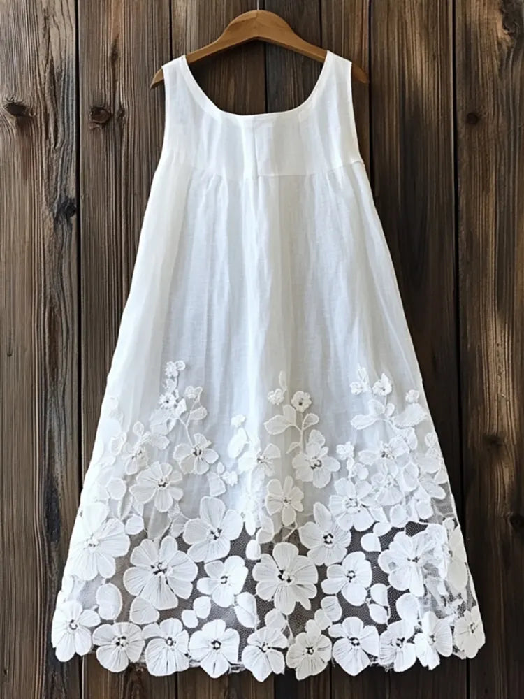 Vintage Flowers Lace Art Linen Tank Dress
