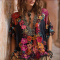 Bohemian Style Plant-dyed Knitted Flower Loose Short-sleeved Shirt