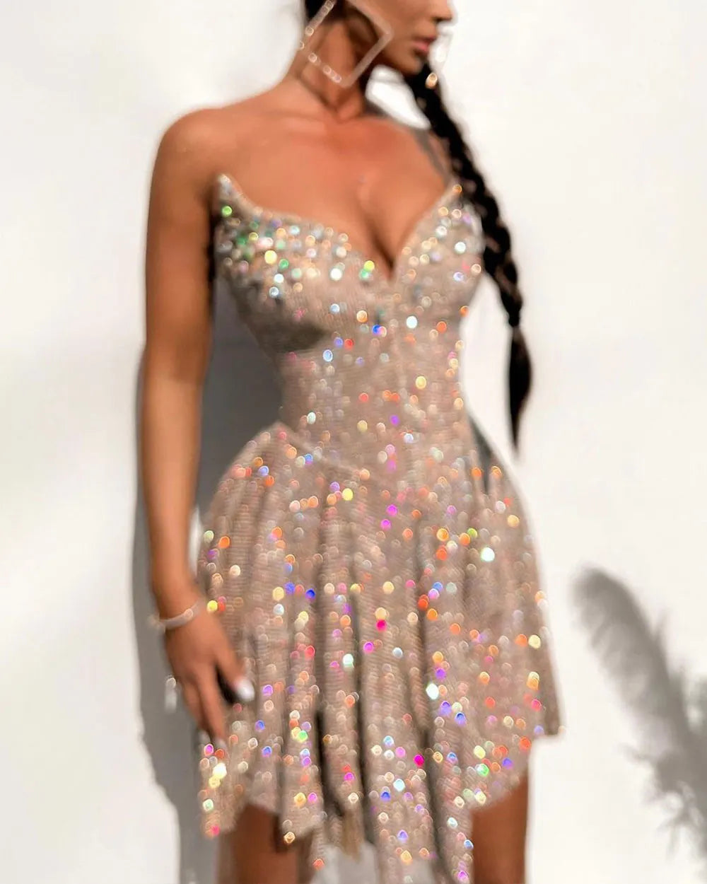 Crystal-Embellished Rhinestone Mini Dress
