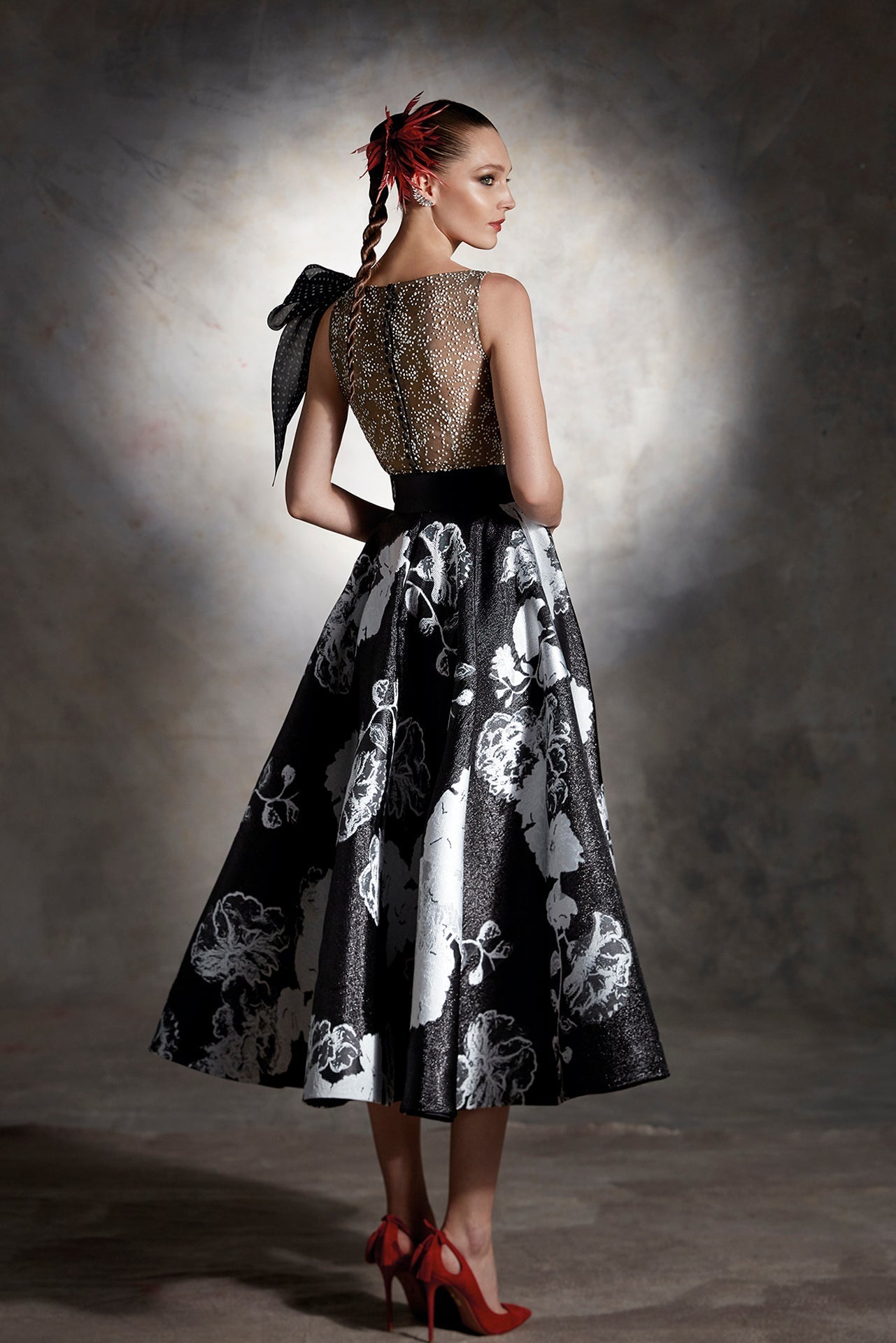 Brocade organza midi dress