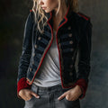 Vintage Naval Commander Velvet Jacket | Bold Red Trim Military Blazer ✨