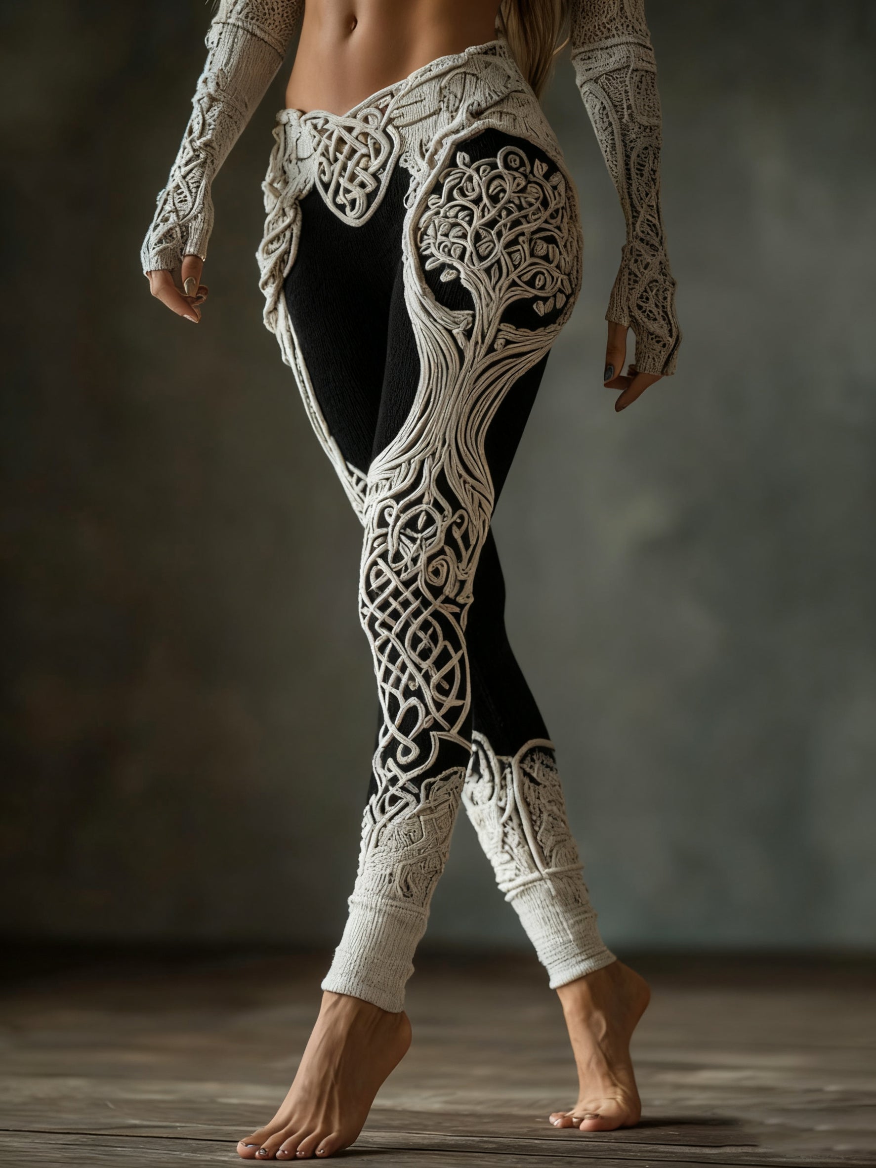 Vintage Viking Tree Of Life Celtic Knot Contrasting Colors Art Knit Cozy Leggings