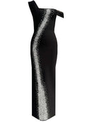 One Shoulder Bardot Crystal Maxi Dress Black
