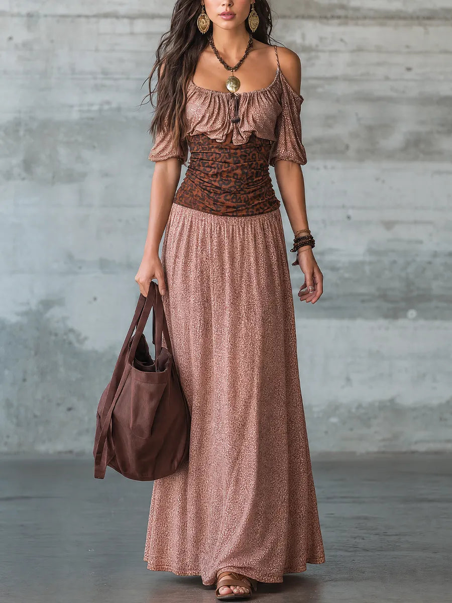 Romantic Blush Printed Maxi Dress