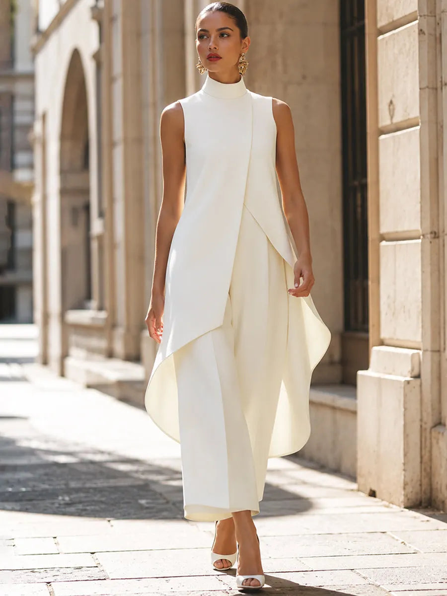 Asymmetric Layered Sleeveless Top & Wide-Leg Pants Set