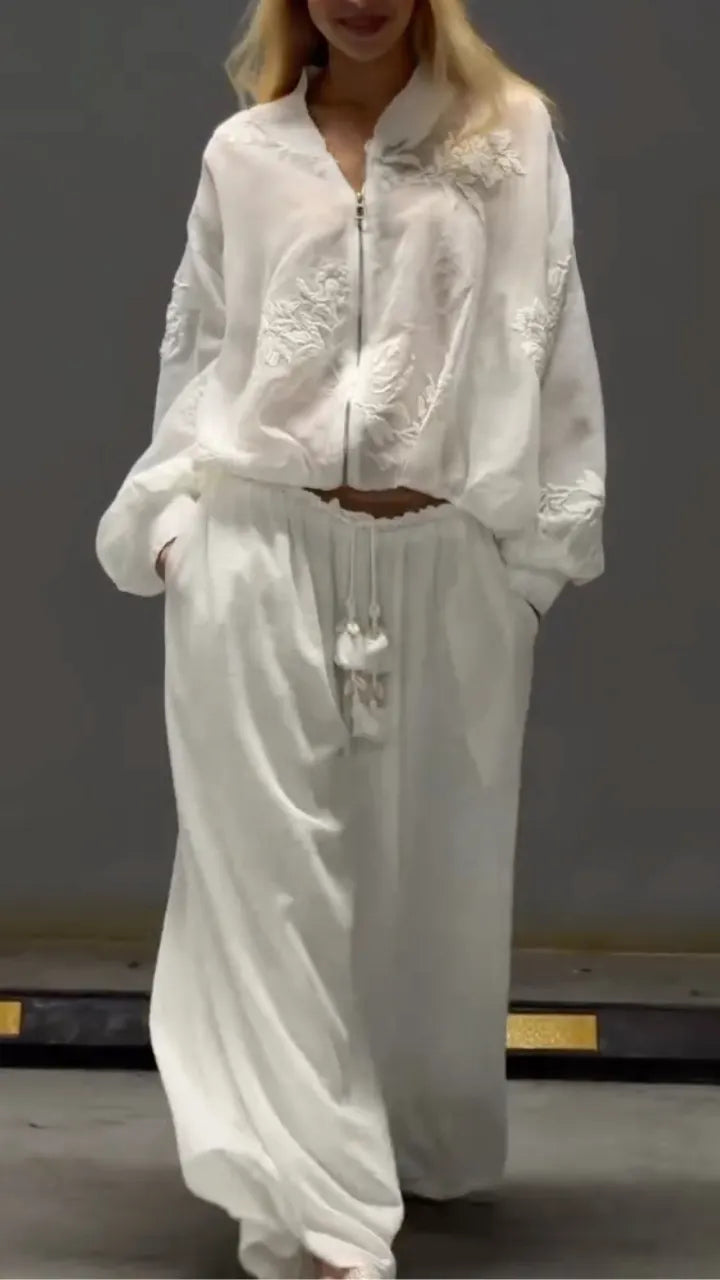 White Boho Embroidered 2‑Piece Set
