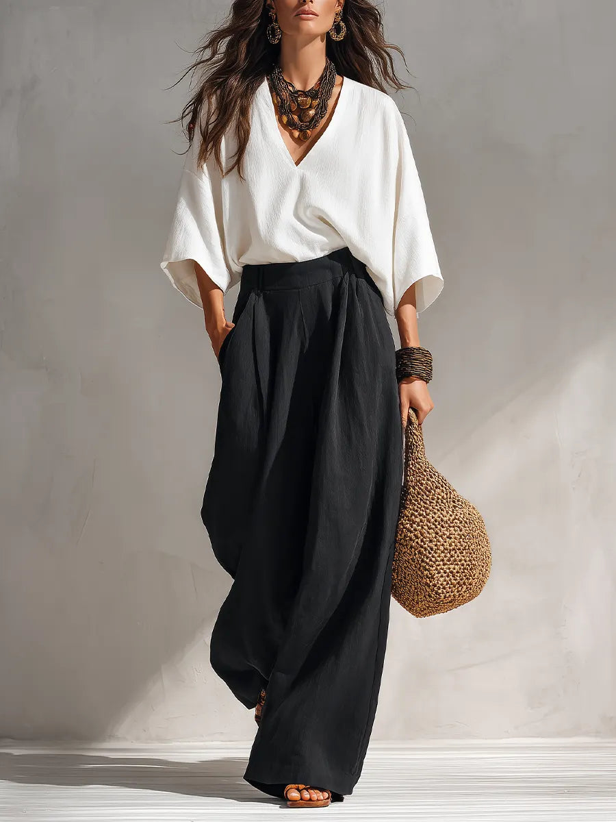 Minimal Bohemian Oversized Blouse & Draped Harem Pants Set