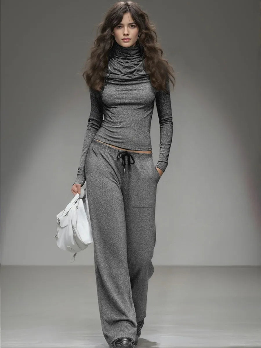 Casual Long-sleeved T-shirt And Wide-leg Pants Set