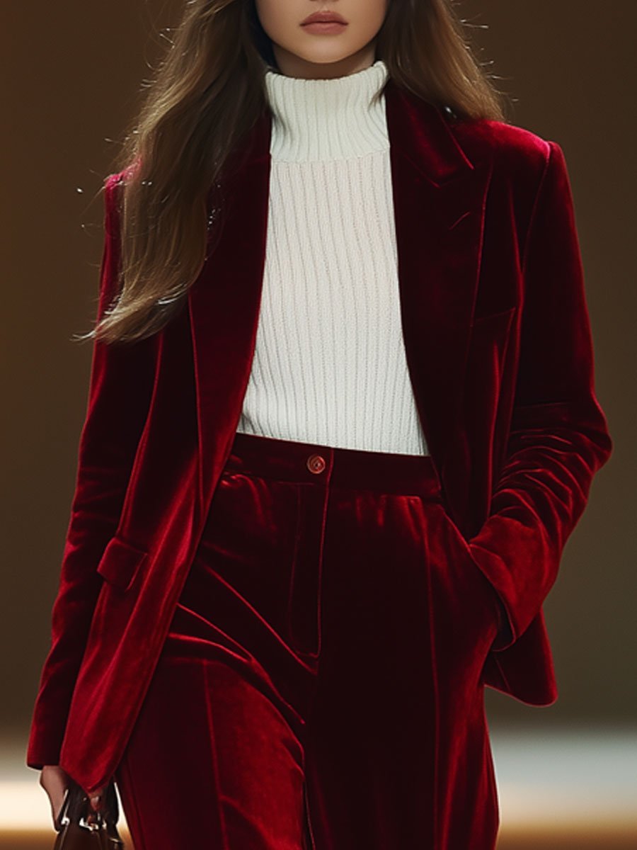[24-hour shipping out]Casual Loose Retro Solid Velvet Pocket Blazer